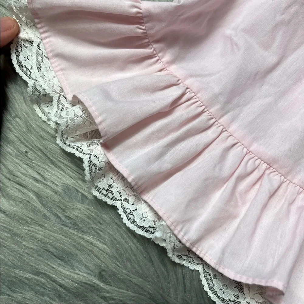 Vintage Polly Flinders Girls Pink White Smocked Ruffle Lace Dress